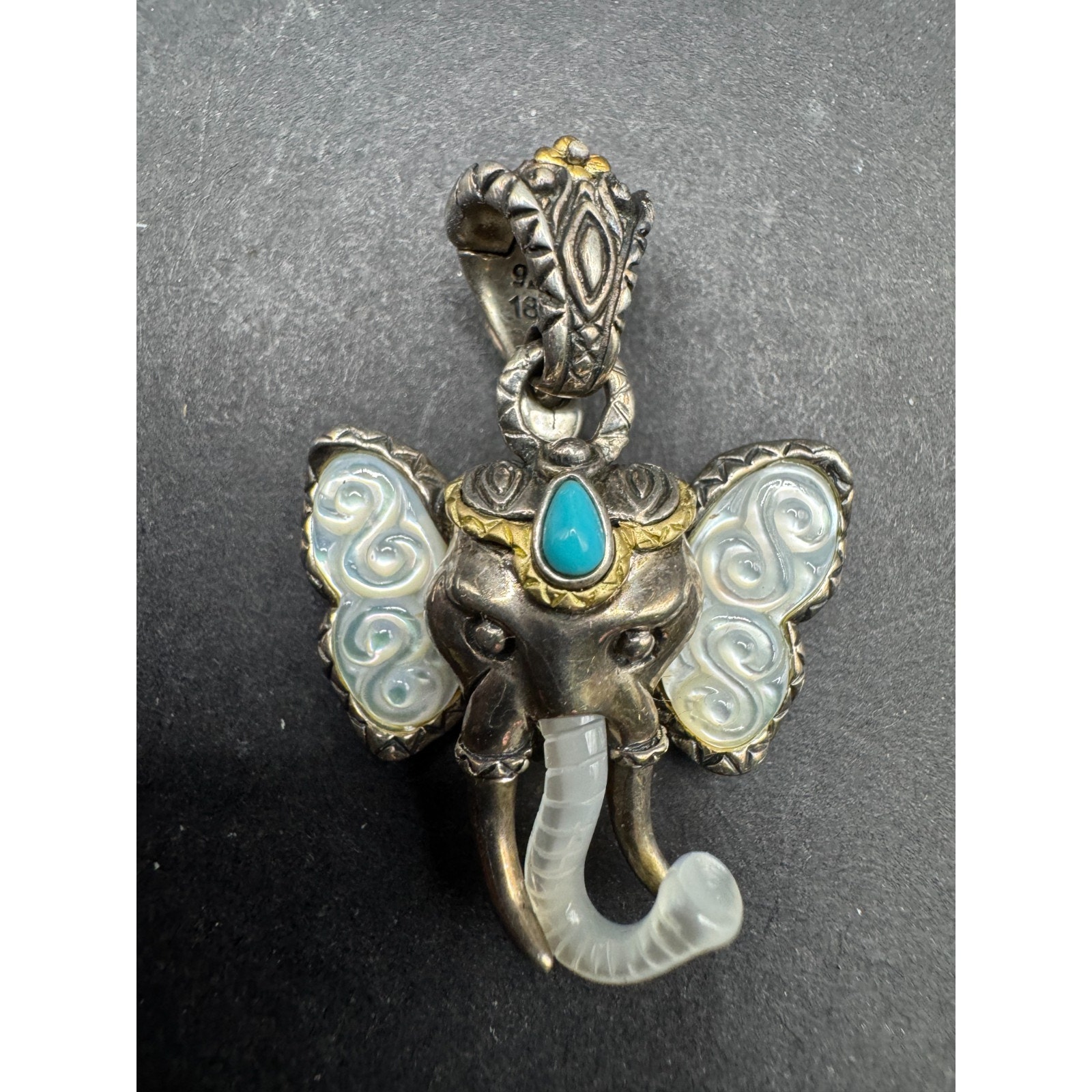 Barbara Bixby 925 Sterling Silver 18k Yellow Gold Turquoise Elephant Pendant 229$